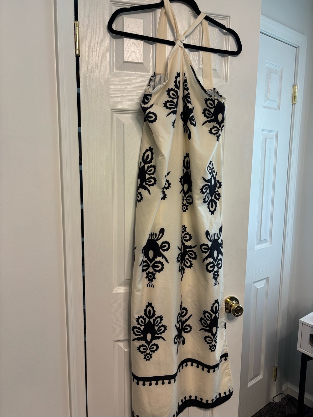 Cream Halter Maxi Dress with Black Floral Motif